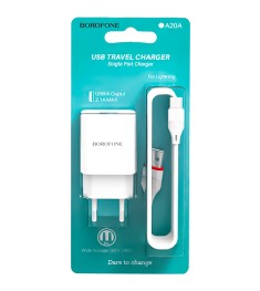 СЗУ-адаптер USB Borofone BA20A 2.1A + MicroUSB-кабель (Белый)